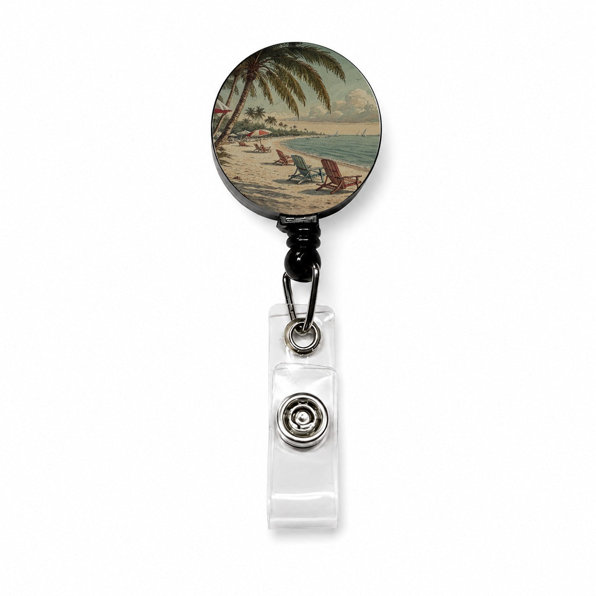 Vintage Beach Scene Holiday Retractable ID Key Card Name Tag Badge Holder with Clip