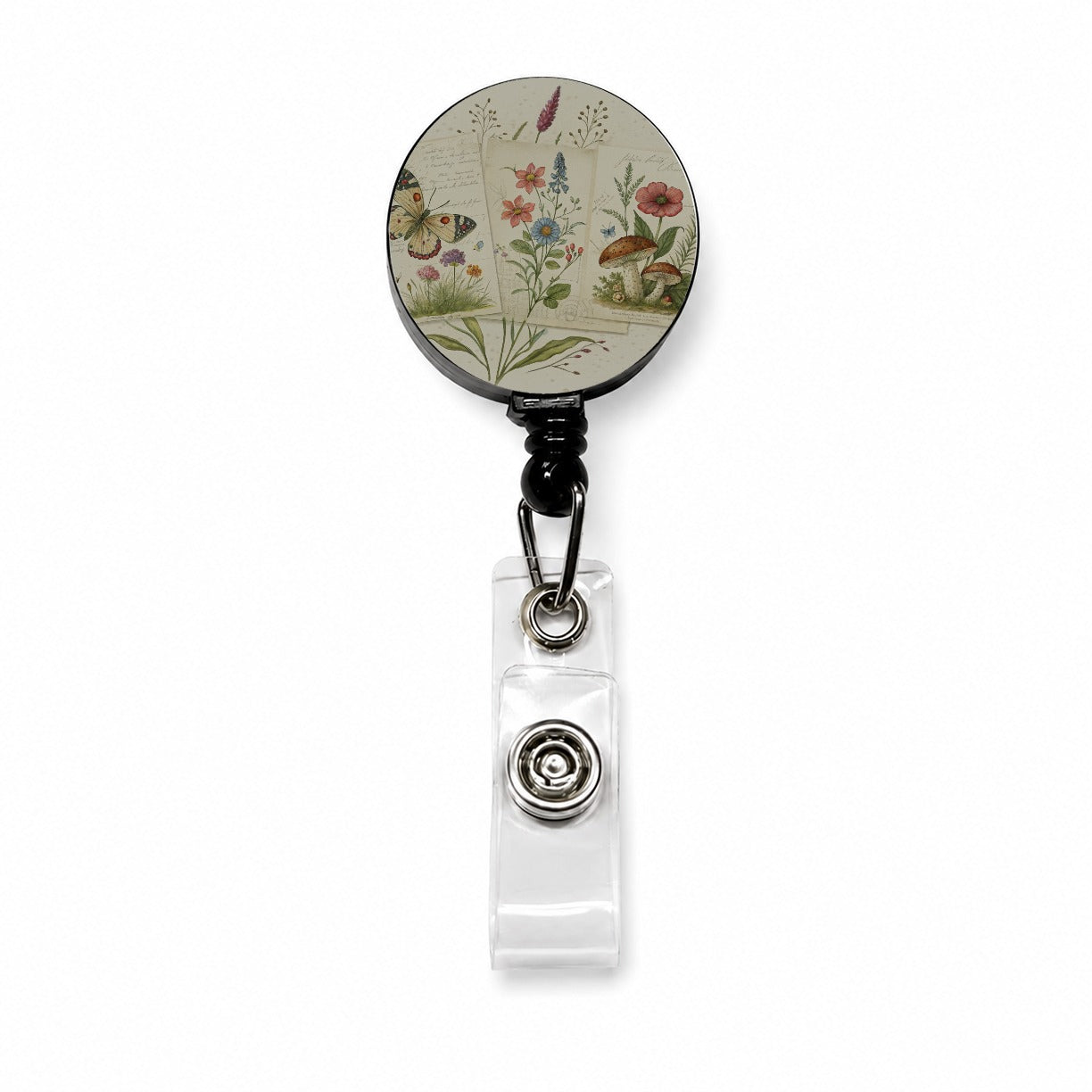 Vintage Botanical Illustration Collage Retractable ID Key Card Name Tag Badge Holder with Clip