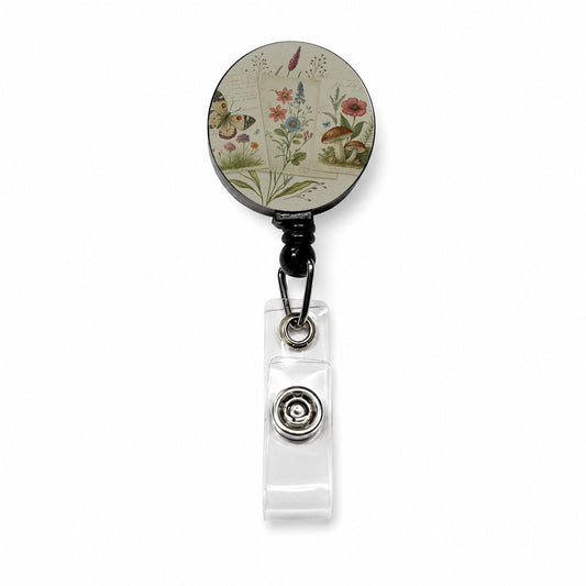 Vintage Botanical Illustration Collage Retractable ID Key Card Name Tag Badge Holder with Clip
