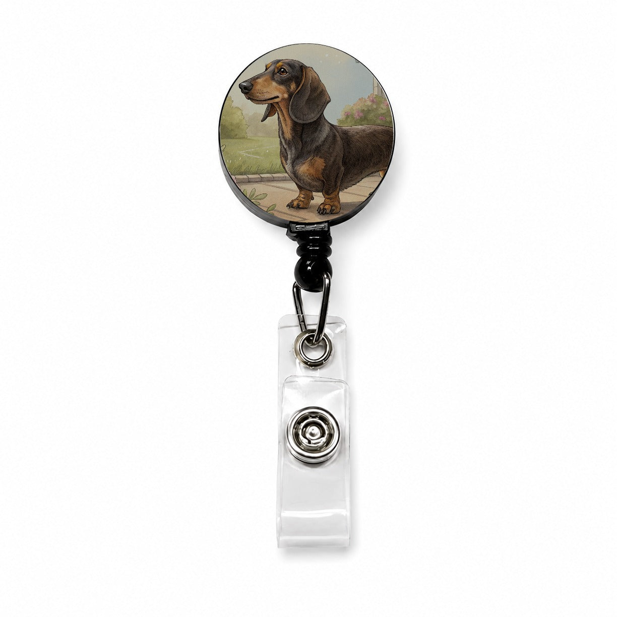 Vintage Dachshund Dog Portrait Retractable ID Key Card Name Tag Badge Holder with Clip