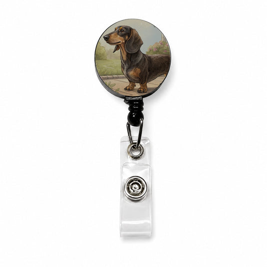 Vintage Dachshund Dog Portrait Retractable ID Key Card Name Tag Badge Holder with Clip