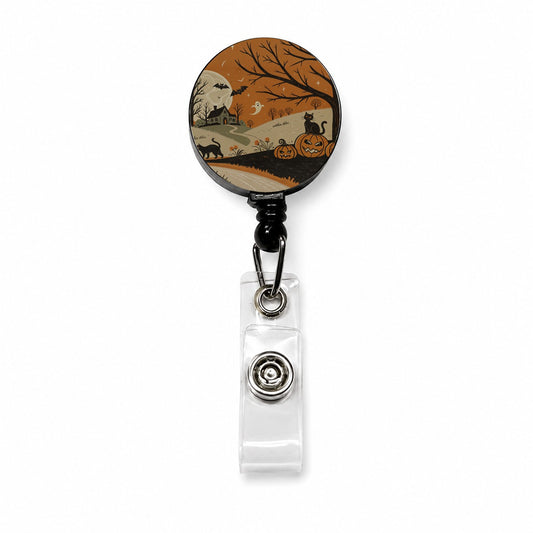 Vintage Halloween Black Cats Retractable ID Key Card Name Tag Badge Holder with Clip
