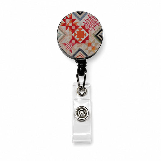 Vintage Patchwork Quilt Retractable ID Key Card Name Tag Badge Holder with Clip