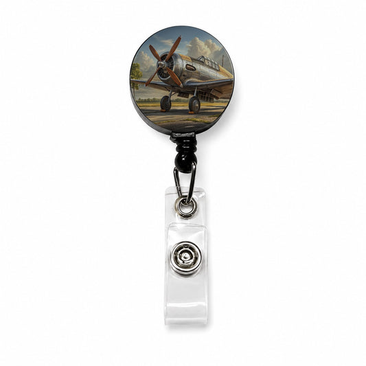 Vintage Propeller Airplane Retractable ID Key Card Name Tag Badge Holder with Clip