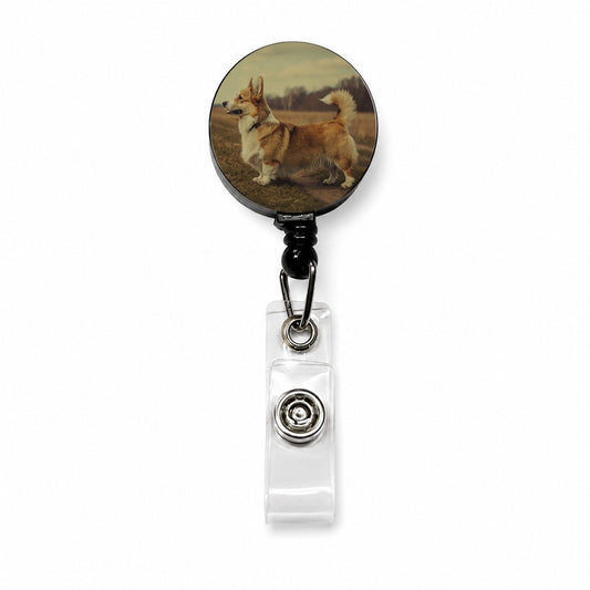 Vintage Welsh Corgi Dog Retractable ID Key Card Name Tag Badge Holder with Clip