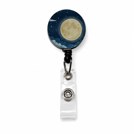 Watercolor Moon At Night Retractable ID Key Card Name Tag Badge Holder with Clip