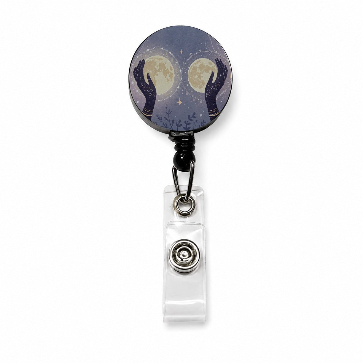 Witchy Celestial Moon Hands Retractable ID Key Card Name Tag Badge Holder with Clip