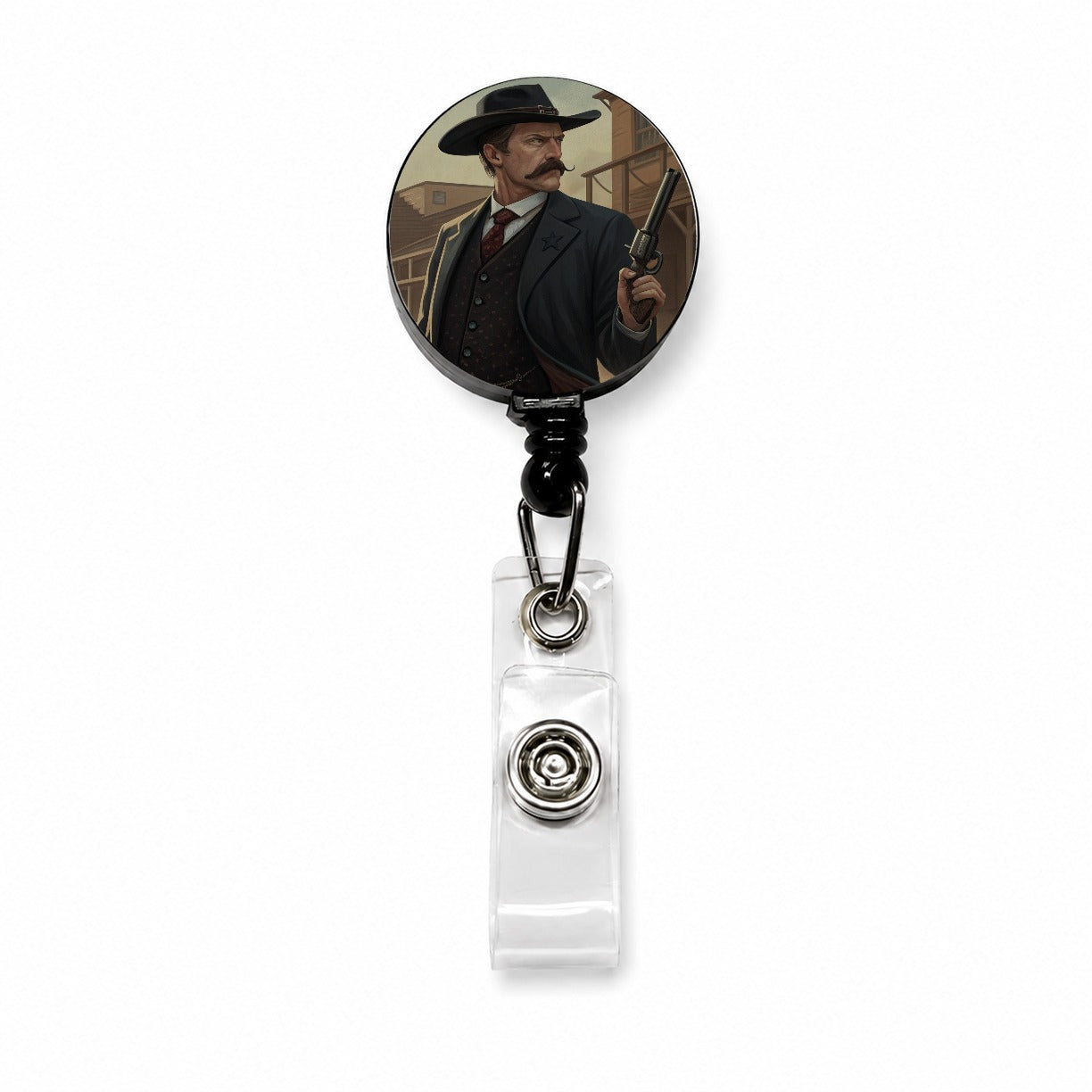 Wyatt Earp Frontier Gunslinger Retractable ID Key Card Name Tag Badge Holder with Clip