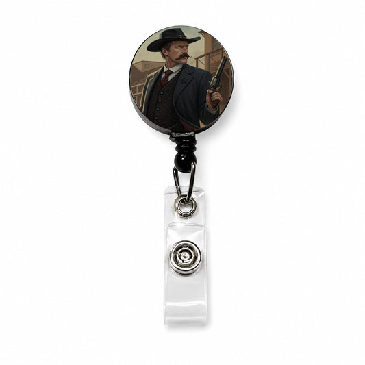 Wyatt Earp Frontier Gunslinger Retractable ID Key Card Name Tag Badge Holder with Clip
