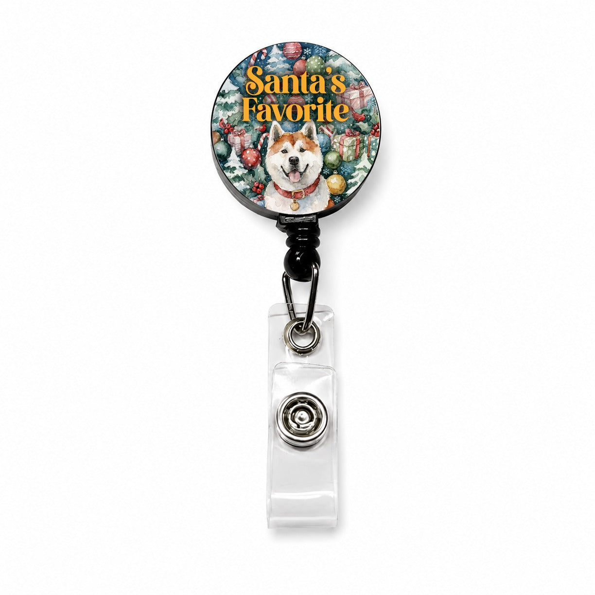 Akita Dog Christmas Santa's Favorite Retractable ID Key Card Name Tag Badge Holder with Clip