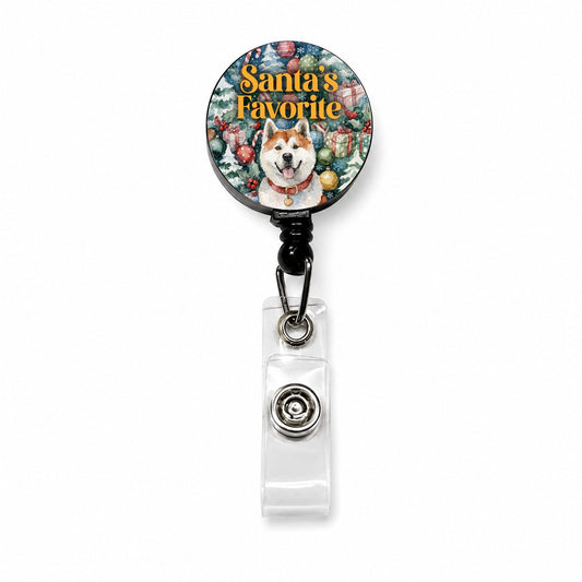 Akita Dog Christmas Santa's Favorite Retractable ID Key Card Name Tag Badge Holder with Clip