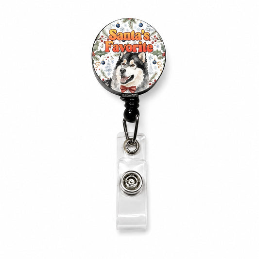 Alaskan Malamute Dog Christmas Santa's Favorite Retractable ID Key Card Name Tag Badge Holder with Clip