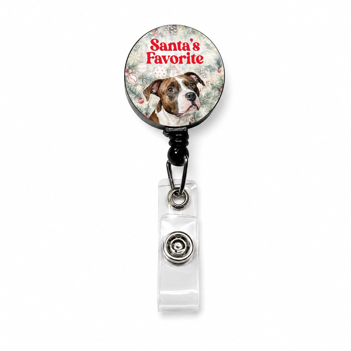 American Pit Bull Terrier Dog Christmas Santa's Favorite Retractable ID Key Card Name Tag Badge Holder with Clip