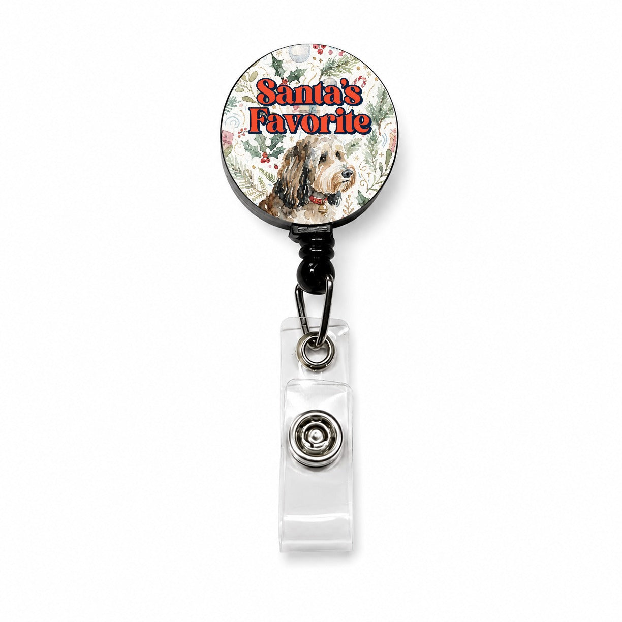 Aussiedoodle Dog Christmas Santa's Favorite Retractable ID Key Card Name Tag Badge Holder with Clip
