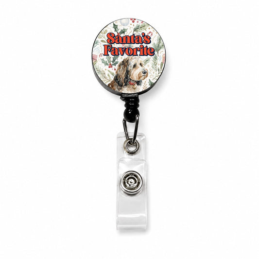Aussiedoodle Dog Christmas Santa's Favorite Retractable ID Key Card Name Tag Badge Holder with Clip
