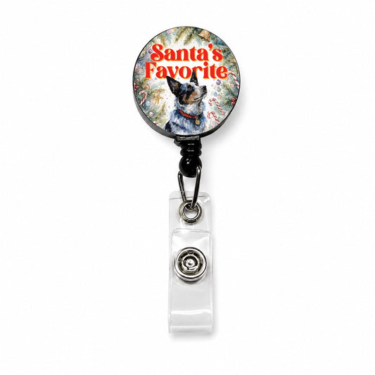 Australian Cattle Dog Christmas Santa's Favorite Retractable ID Key Card Name Tag Badge Holder with Clip
