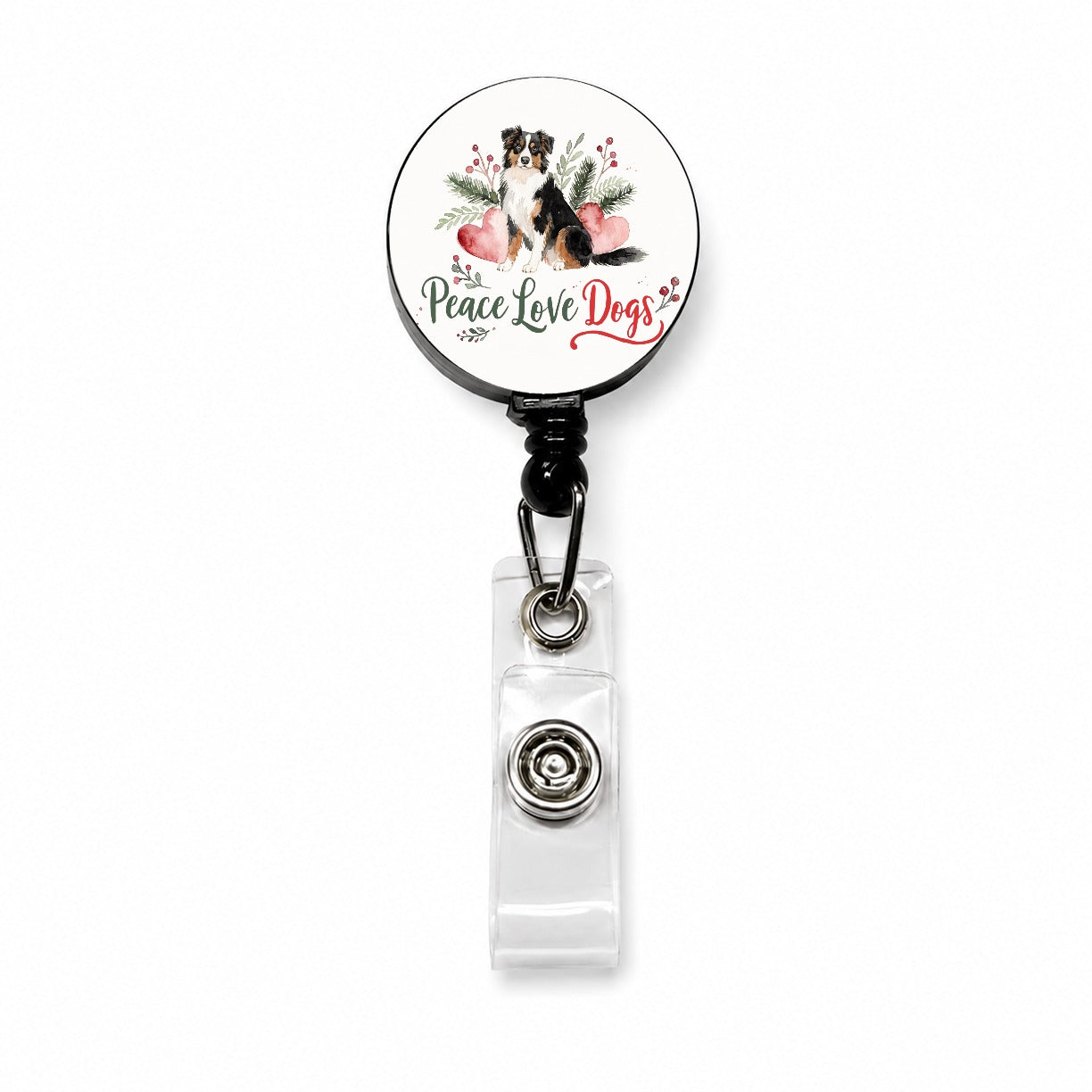 Australian Shepherd Peace Love Dogs Christmas Retractable ID Key Card Name Tag Badge Holder with Clip
