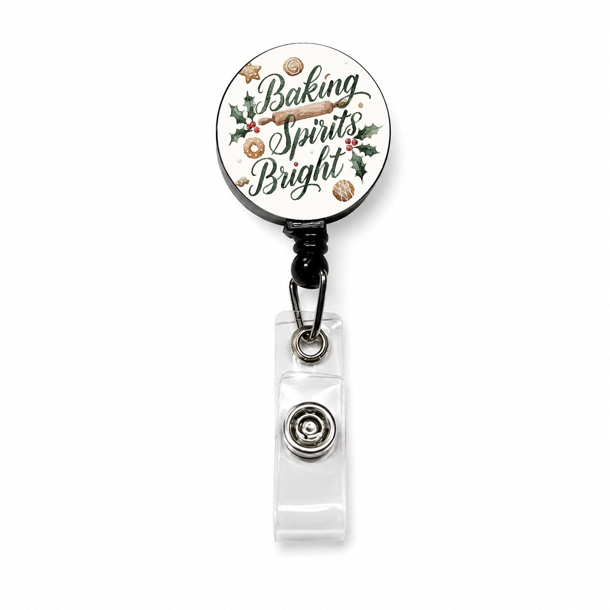 Baking Spirits Bright Christmas Retractable ID Key Card Name Tag Badge Holder with Clip