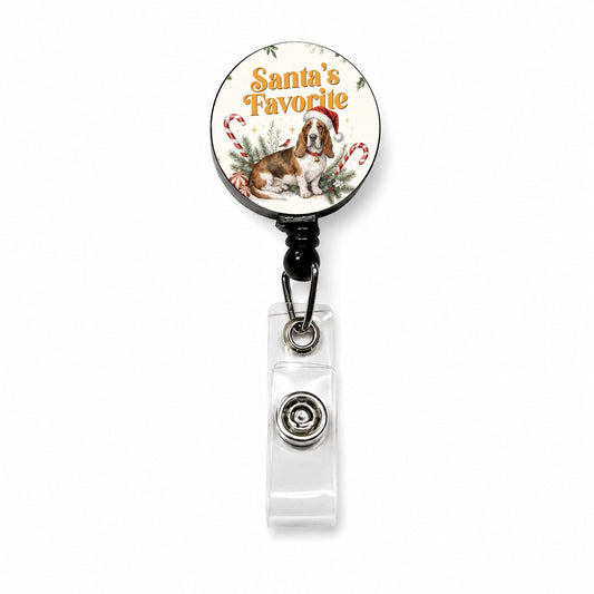 Basset Hound Dog Christmas Santa's Favorite Retractable ID Key Card Name Tag Badge Holder with Clip