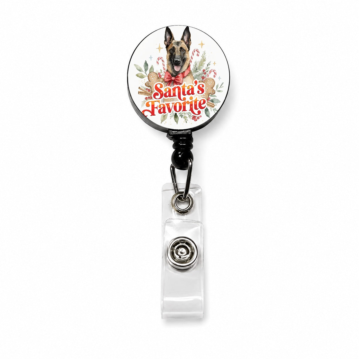 Belgian Malinois Dog Christmas Santa's Favorite Retractable ID Key Card Name Tag Badge Holder with Clip