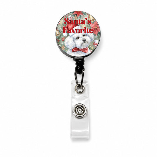 Bichon Frise Dog Christmas Santa's Favorite Retractable ID Key Card Name Tag Badge Holder with Clip