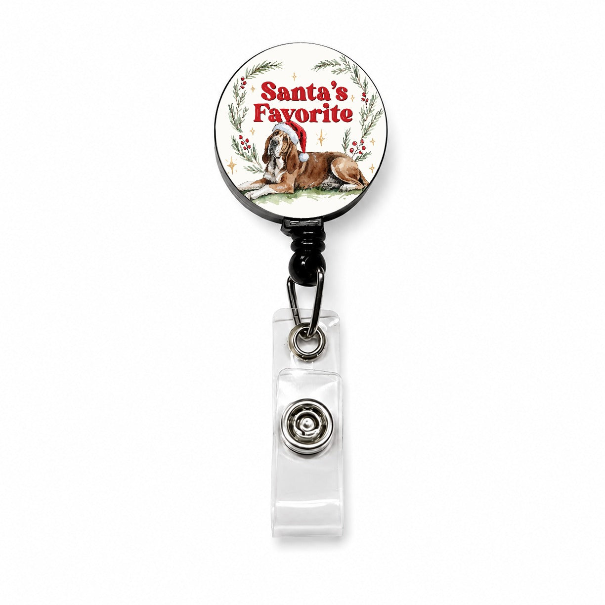 Bloodhound Dog Christmas Santa's Favorite Retractable ID Key Card Name Tag Badge Holder with Clip