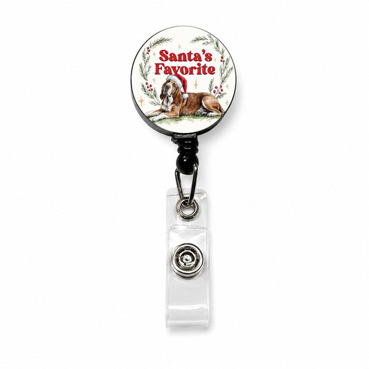 Bloodhound Dog Christmas Santa's Favorite Retractable ID Key Card Name Tag Badge Holder with Clip