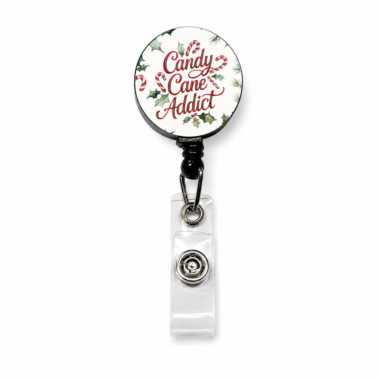 Candy Cane Addict Christmas Funny Retractable ID Key Card Name Tag Badge Holder with Clip