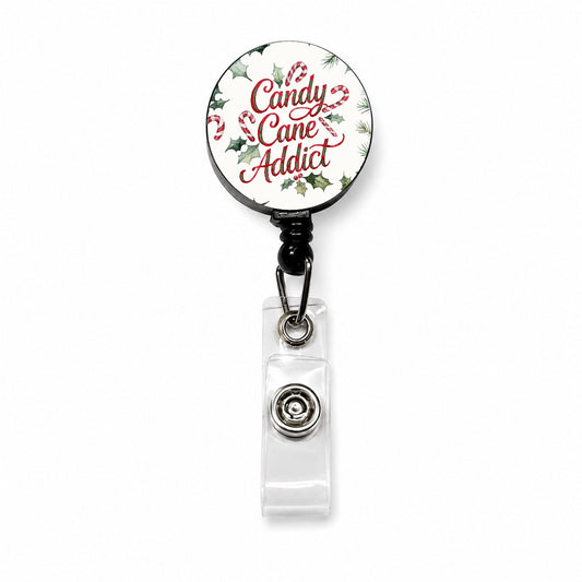Candy Cane Addict Christmas Funny Retractable ID Key Card Name Tag Badge Holder with Clip