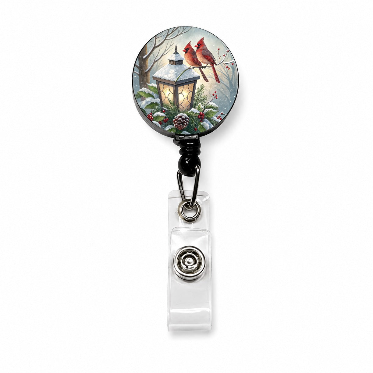 Cardinal Birds Lantern Christmas Retractable ID Key Card Name Tag Badge Holder with Clip