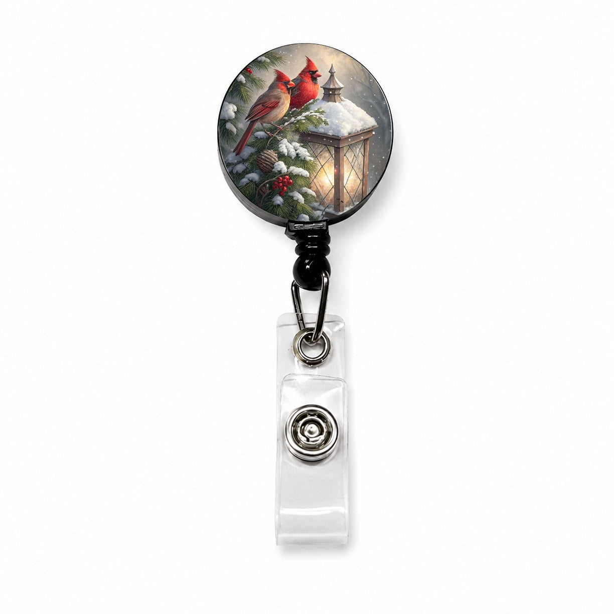 Cardinal Birds Snow Lantern Christmas Retractable ID Key Card Name Tag Badge Holder with Clip