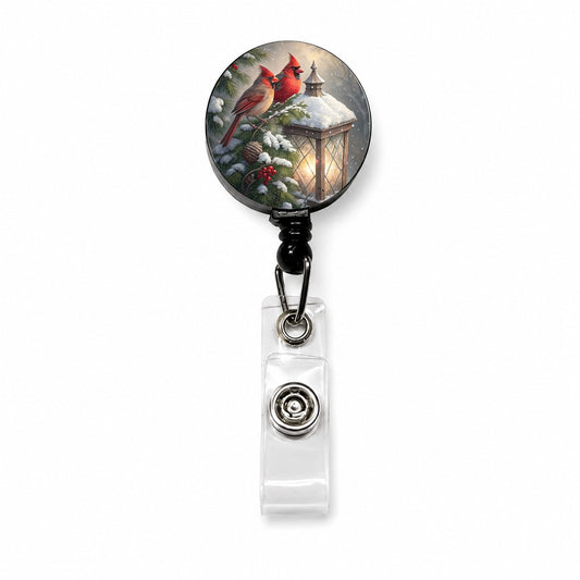 Cardinal Birds Snow Lantern Christmas Retractable ID Key Card Name Tag Badge Holder with Clip