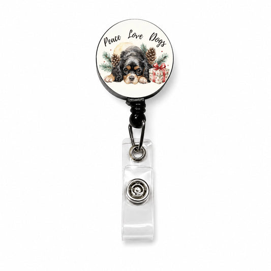 Cavalier King Charles Spaniel Peace Love Dogs Retractable ID Key Card Name Tag Badge Holder with Clip