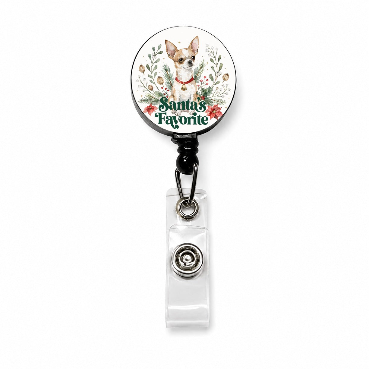 Chihuahua Dog Christmas Santa's Favorite Retractable ID Key Card Name Tag Badge Holder with Clip