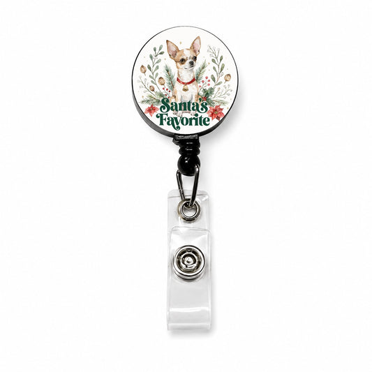 Chihuahua Dog Christmas Santa's Favorite Retractable ID Key Card Name Tag Badge Holder with Clip
