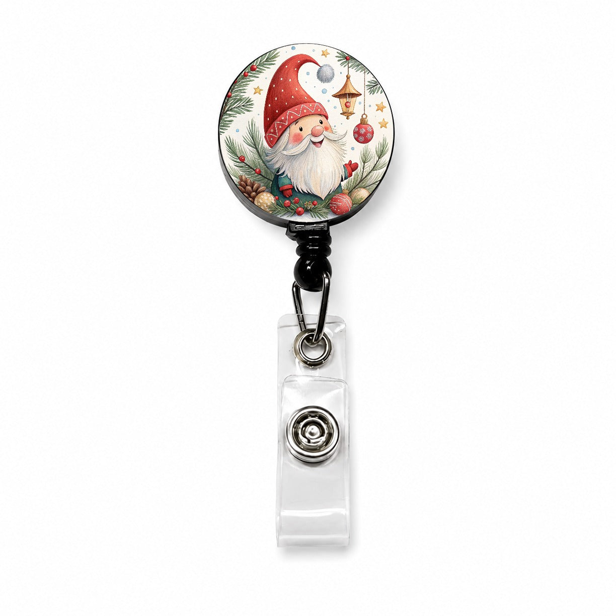 Christmas Gnome Happy Retractable ID Key Card Name Tag Badge Holder with Clip