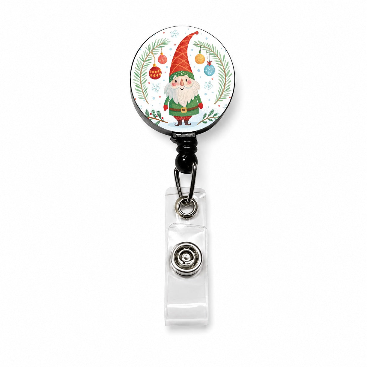 Christmas Gnome Red Green Retractable ID Key Card Name Tag Badge Holder with Clip