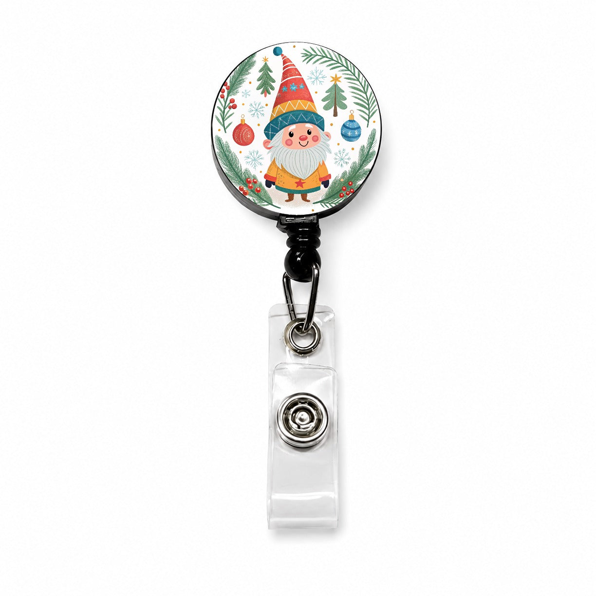 Christmas Gnome Smiling Retractable ID Key Card Name Tag Badge Holder with Clip