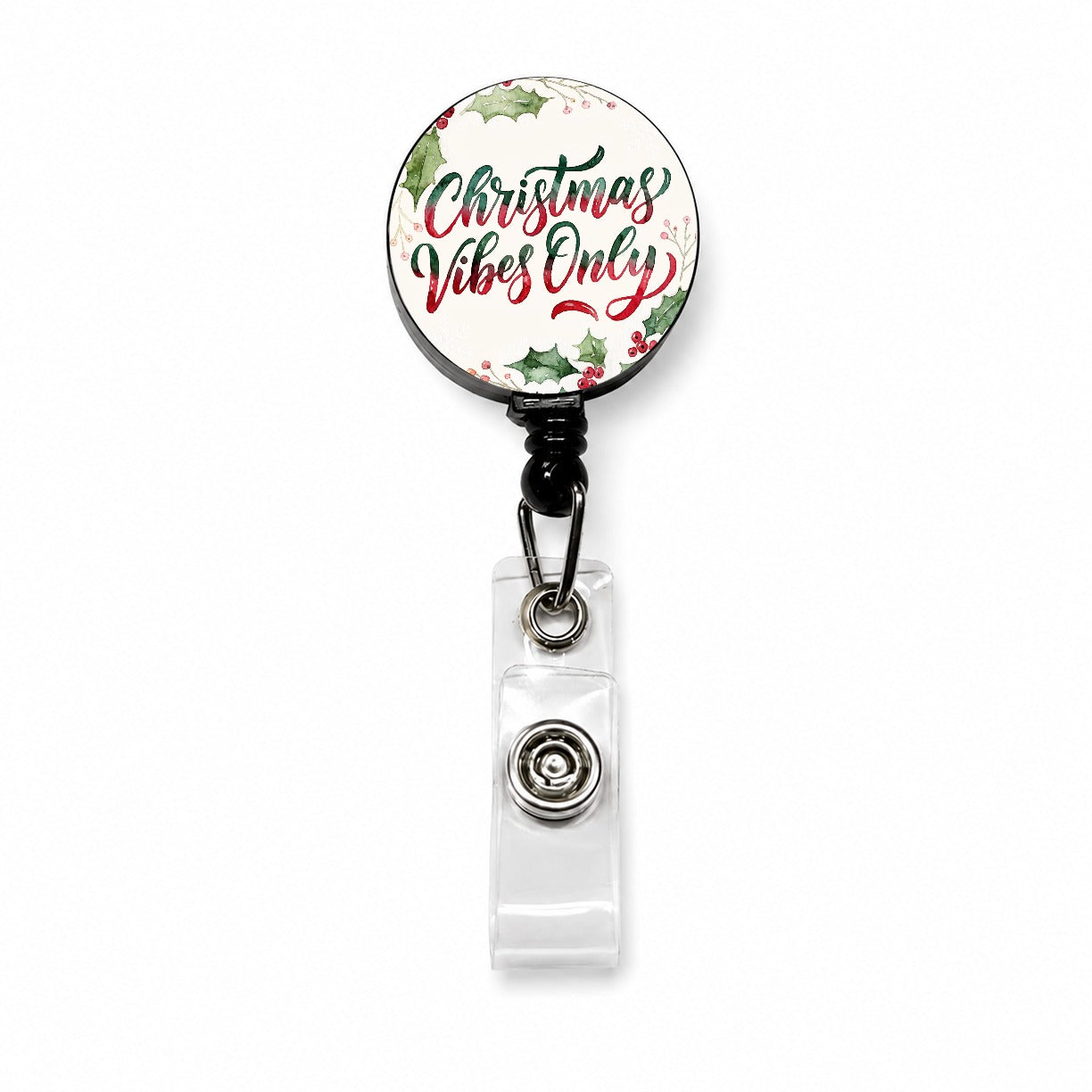 Christmas Vibes Only Script Retractable ID Key Card Name Tag Badge Holder with Clip