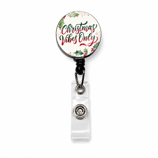 Christmas Vibes Only Script Retractable ID Key Card Name Tag Badge Holder with Clip