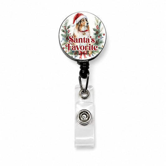 Collie Dog Christmas Santa's Favorite Retractable ID Key Card Name Tag Badge Holder with Clip