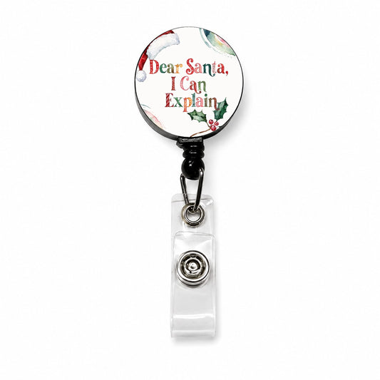 Dear Santa I Can Explain Christmas Funny Retractable ID Key Card Name Tag Badge Holder with Clip
