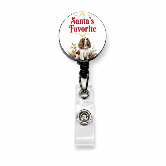 English Springer Spaniel Dog Christmas Santa's Favorite Retractable ID Key Card Name Tag Badge Holder with Clip