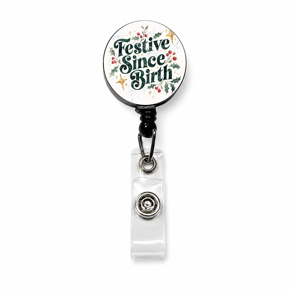 Festive Since Birth Christmas Script Retractable ID Key Card Name Tag Badge Holder with Clip