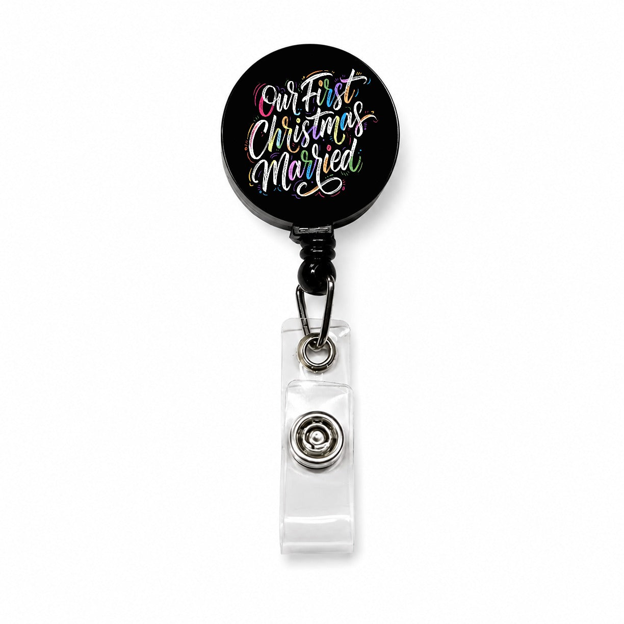 First Christmas Married Elegant Black Retractable ID Key Card Name Tag Badge Holder with Clip