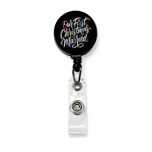 First Christmas Married Elegant Black Retractable ID Key Card Name Tag Badge Holder with Clip