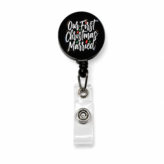 First Christmas Married On Black Retractable ID Key Card Name Tag Badge Holder with Clip