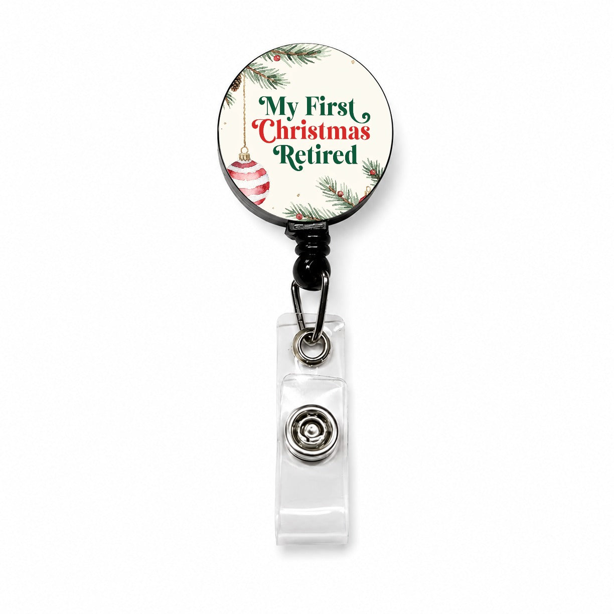 First Christmas Retired Red Green Retractable ID Key Card Name Tag Badge Holder with Clip