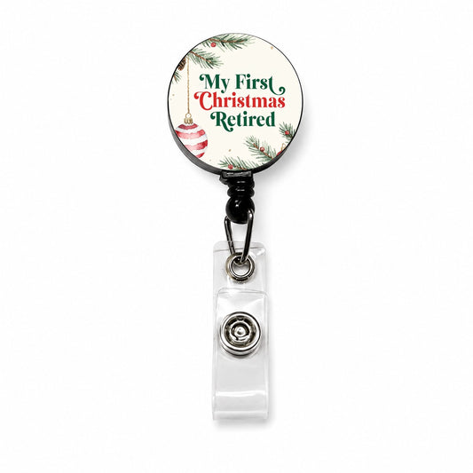 First Christmas Retired Red Green Retractable ID Key Card Name Tag Badge Holder with Clip