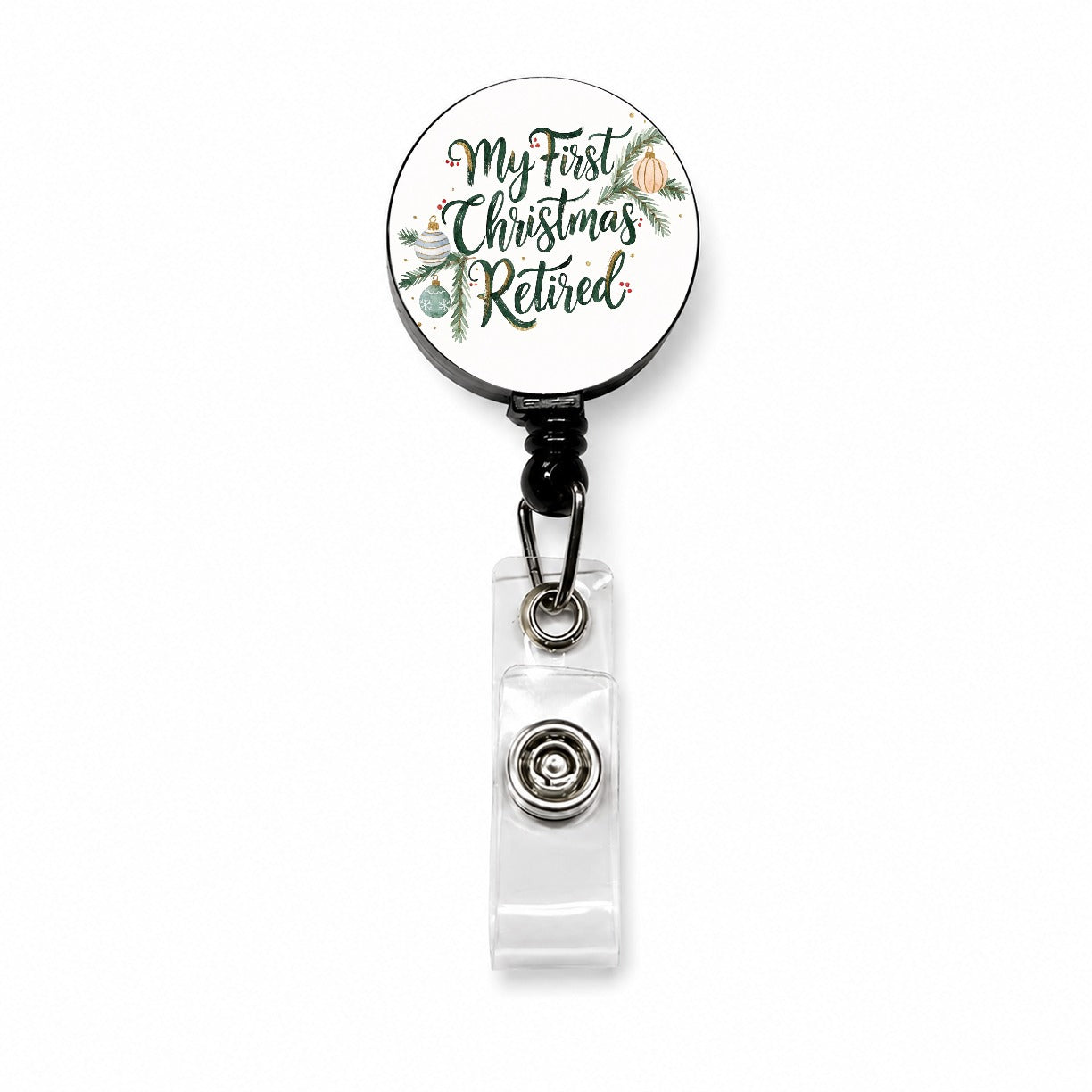 First Christmas Retired Script Retractable ID Key Card Name Tag Badge Holder with Clip